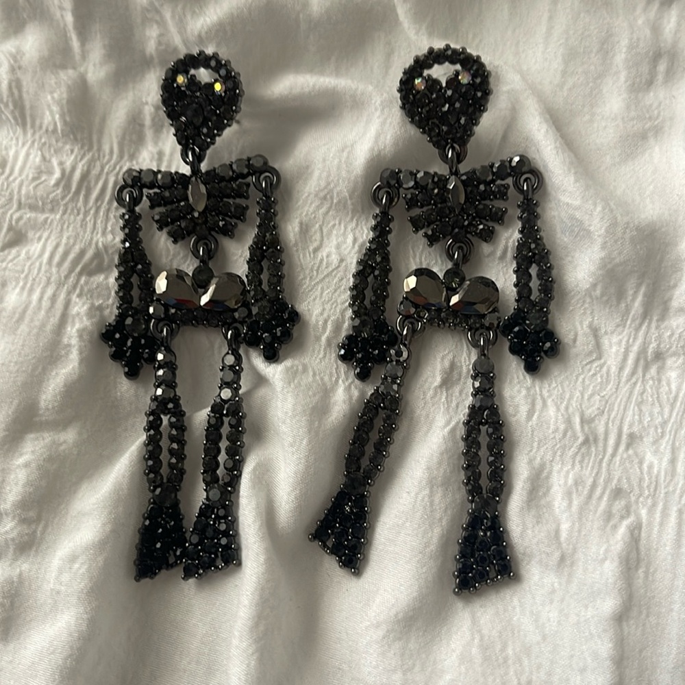 PIPER K SPOOKY Skeleton Dangle Rhinestone Earrings